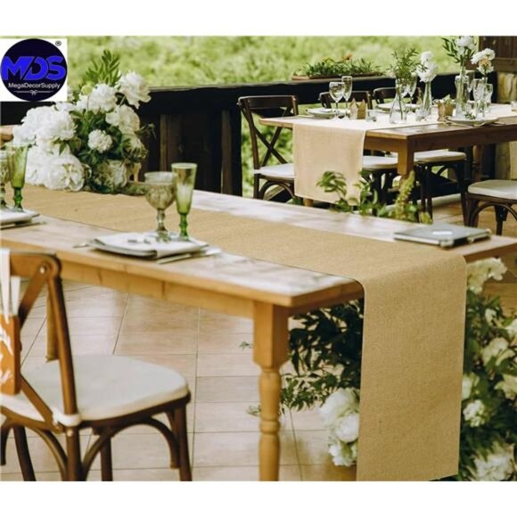 10 PCS 100% Natural Burlap Table Runners 12 x 108 Inch Long, Rustic - Picture 6 of 7